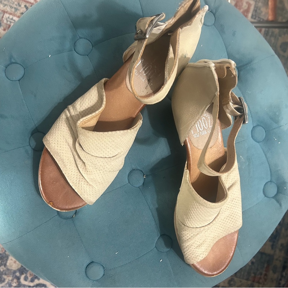 Miz Mooz Cream Peep Toe Sandals